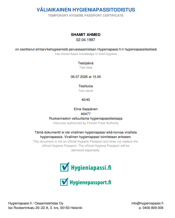 Hygiene Passport